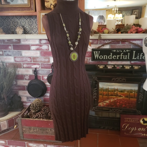 Calvin Klein Dresses & Skirts - CALVIN KLEIN BROWN CABLE KNIT SWEATER DRESS M